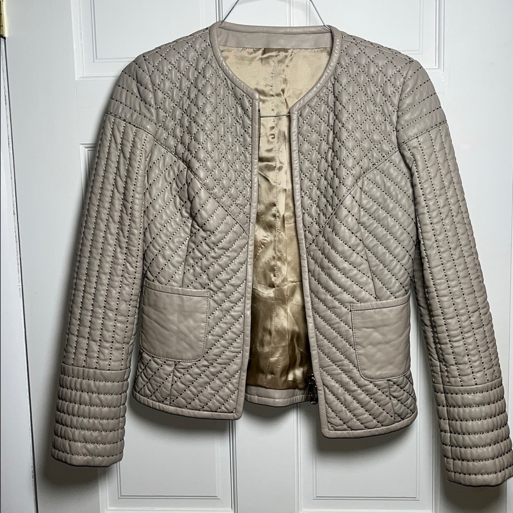 Calzaiuoli Italian Quilted Leather Jacket Cream Size IT 44/ US 8